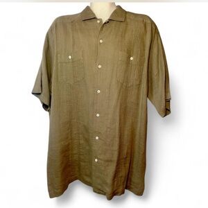 Daniel Cremieux Collection 100% Linen Khaki Button Down Shirt Size Large